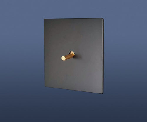 Load image into Gallery viewer, 1 Gang 2 Way Toggle Light Switch Brushed Brass Gold Toggle with Matt Black Plate Finish Set Product
