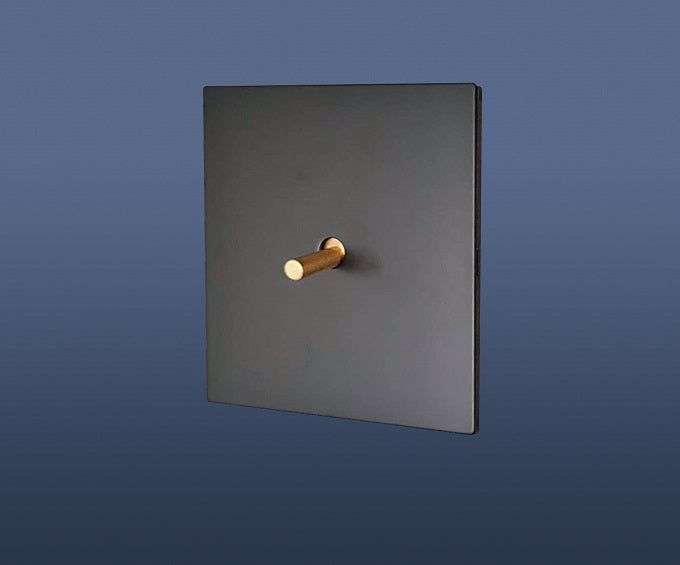 1 Gang 2 Way Toggle Light Switch Brushed Brass Gold Toggle with Matt Black Plate Finish Set Product