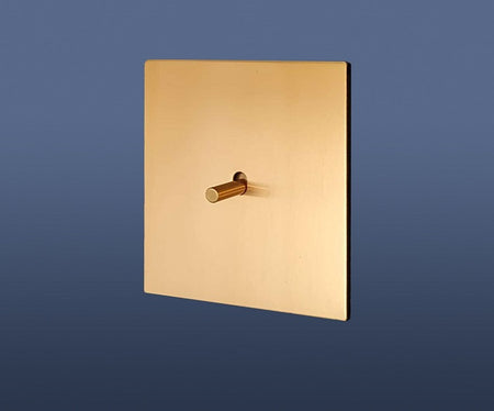 1 Gang 2 Way Toggle Light Switch Brushed Brass Gold Toggle with Matt Black Plate Finish Set Product