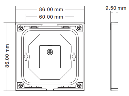 Wall Controller, White Battery Powered wall mounted RF RGB/RGBW Panel 4 Zone. 86x86x9.5mm