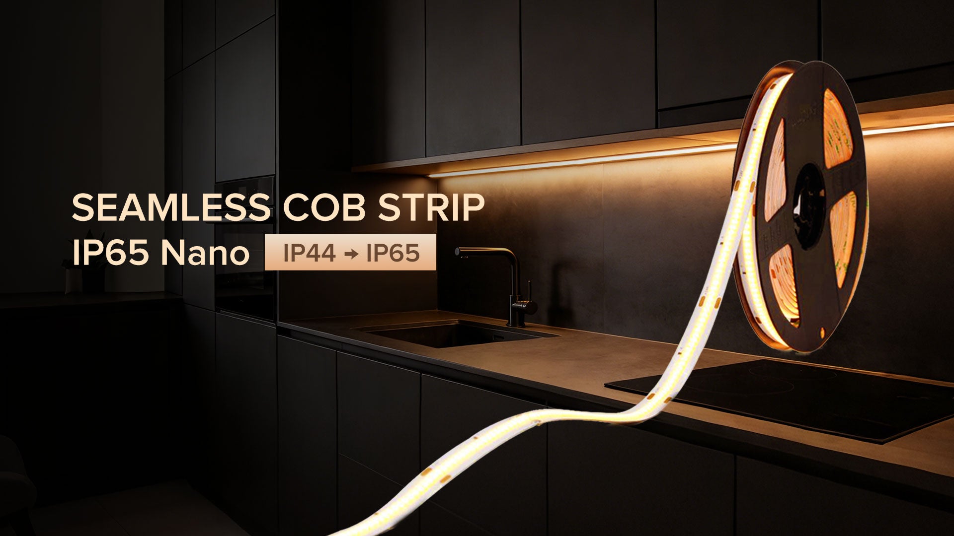 Indoor Waterproof Nano 8W COB strip, 2700K Warm White, Continue run up to 20 Meters. 324pcs LED/M, DC24 , 90lm/W, CRI 90, 40M/roll, 10MM PCB, IP65