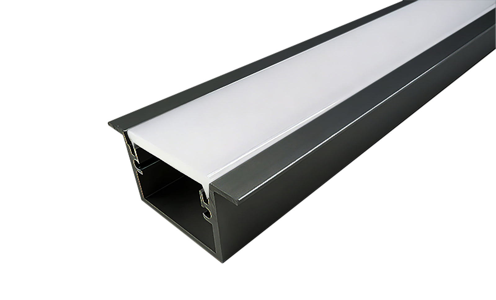 2 Metres IP65 Flanged Walk Over Recessed IP65 Profile W30 x D20 Inc End Caps & Diffuser (Aluminium / Black)