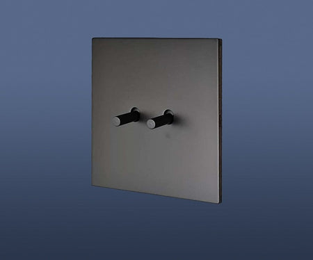 2 Gang 2 Way Toggle Light Switch Brushed Brass / Matte Gold Toggle with Black Plate Finish Set Product