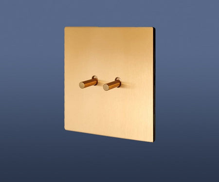 2 Gang 2 Way Toggle Light Switch Brushed Brass / Matte Gold Toggle with Black Plate Finish Set Product