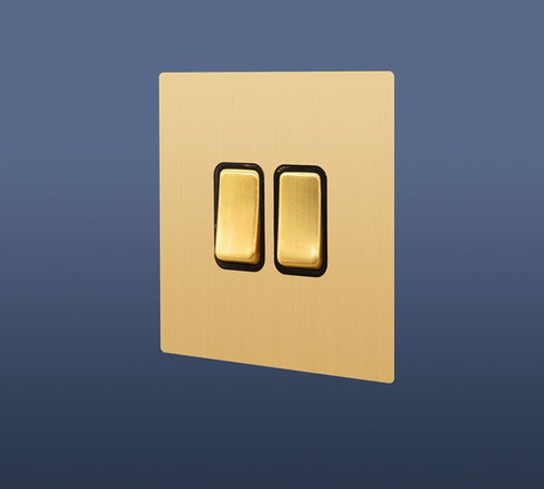 Load image into Gallery viewer, 2 GANG 2 WAY ROCKER LIGHT SWITCH - MATT GOLD
