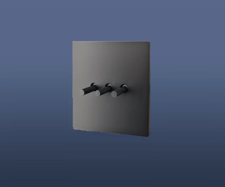 3 Gang 2 Way Toggle Light Switch Brass Gold Toggle with Matt Black Plate Finish Set Product