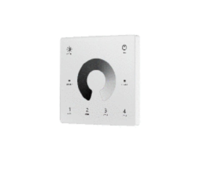 Wall Controller, White Battery Powered wall mounted RF Single Colour Panel 4 Zone. 86x86x9.5mm