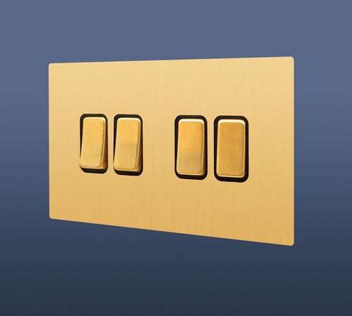 Load image into Gallery viewer, 4 GANG 2 WAY ROCKER LIGHT SWITCH - MATT GOLD
