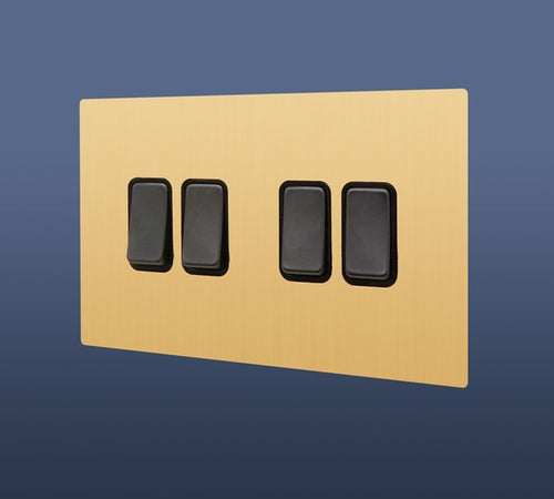 Load image into Gallery viewer, 4 GANG 2 WAY ROCKER LIGHT SWITCH - MATT GOLD
