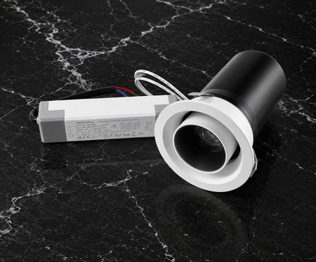 ENZO LED 8W Triac Dimmable Recessed Spot Downlight, IP44 3000K, 640lm, CRI:>90 with extra Black Insert Ring 24 Beam Angle