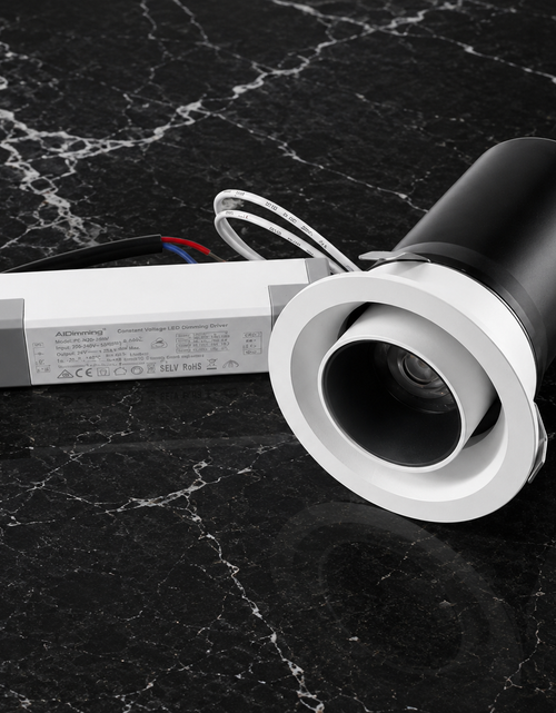 Load image into Gallery viewer, ENZO LED 8W Triac Dimmable Recessed Spot Downlight, IP44 3000K, 640lm, CRI:>90 with extra Black Insert Ring 24 Beam Angle
