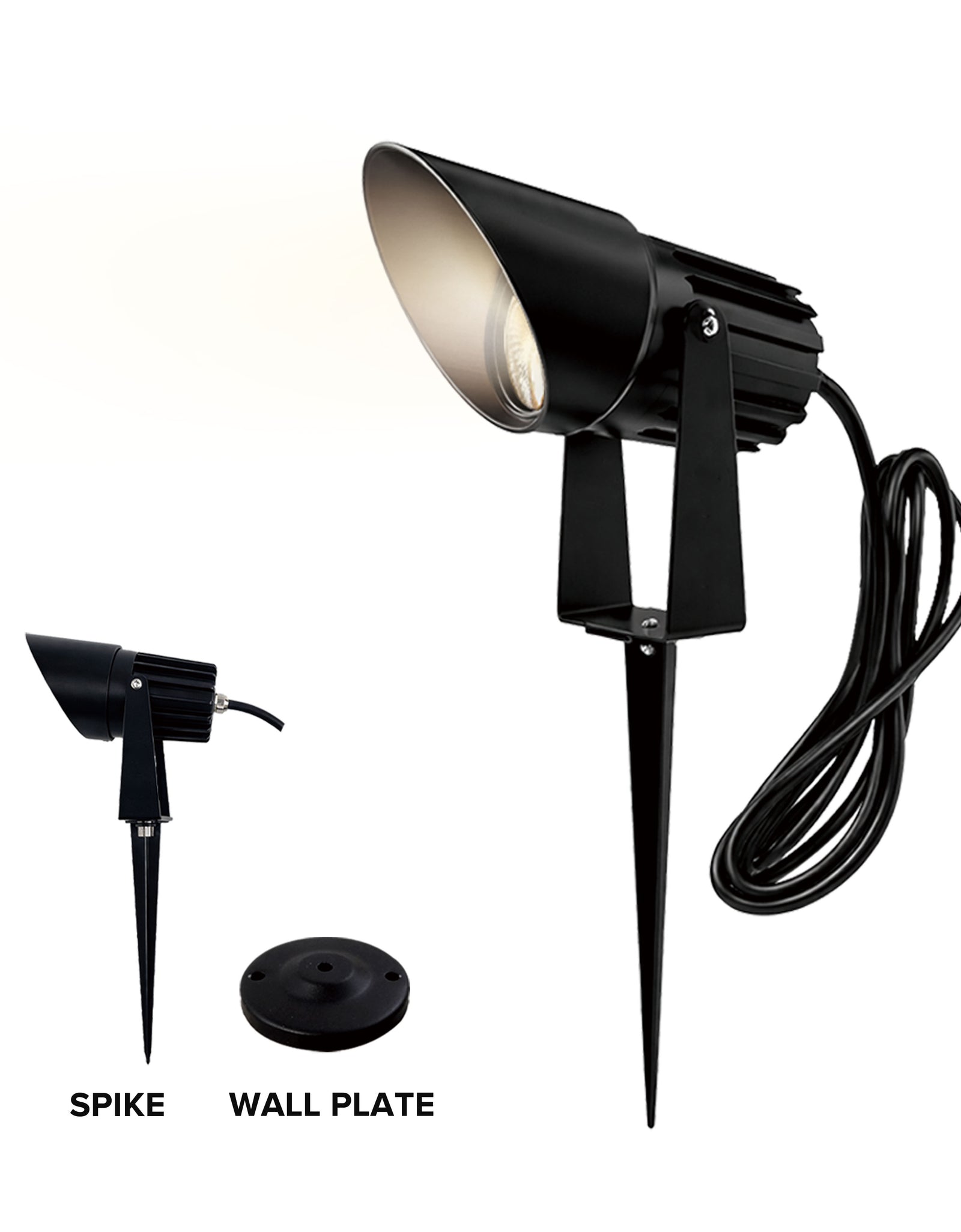 10W Ground Lawn Light IP65 with Spike & Wall Plate 3000K, 3 Meters Cable. With extra Cap