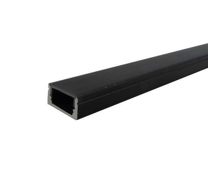 2 Metre Black Flat Aluminum Profile with Frosted / Black Diffuser