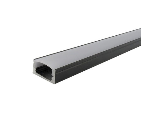 Black 2 Meters Flat Profile with Black and Milky Diffuser 4x Mounting Clips and 2 End Caps included