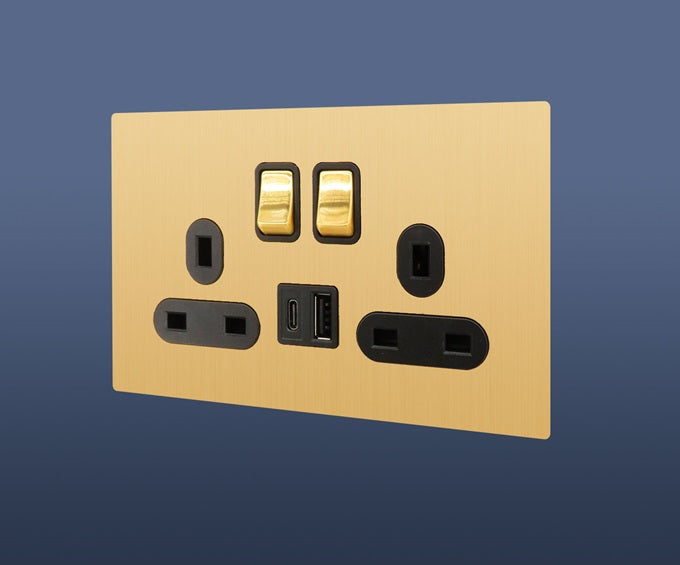 13A MF DOUBLE GOLD SWITCH SOCKET WITH USB & USB C