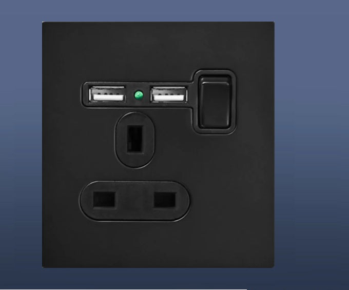 13A MF SINGLE SWITCH SOCKET WITH USB - BLACK