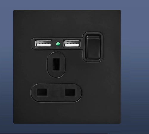 Load image into Gallery viewer, 13A MF SINGLE SWITCH SOCKET WITH USB - BLACK
