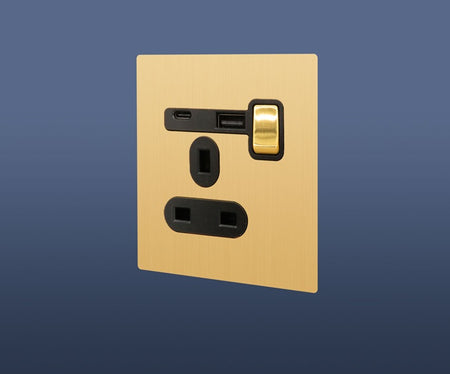 13A MF SINGLE BLACK SWITCH SOCKET WITH USB & USB C