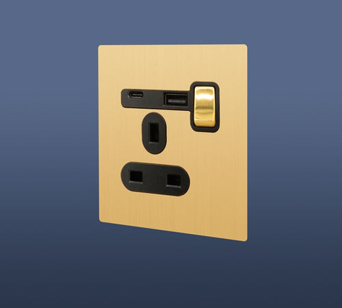 Load image into Gallery viewer, 13A MF SINGLE GOLD SWITCH SOCKET WITH USB &amp; USB C
