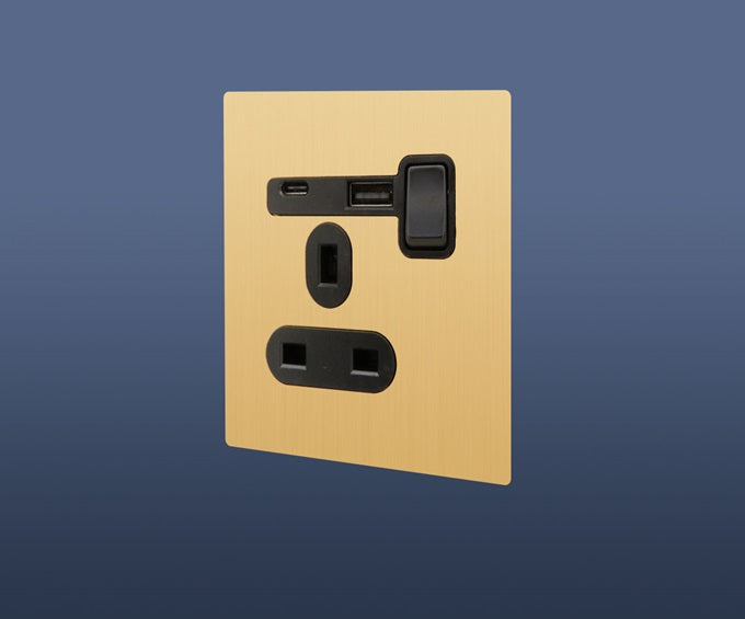 13A MF SINGLE GOLD SWITCH SOCKET WITH USB & USB C