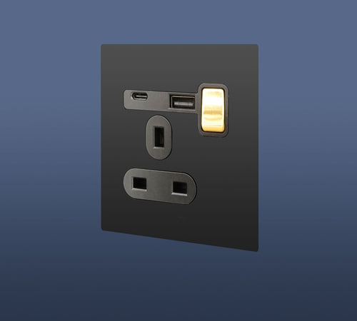 Load image into Gallery viewer, 13A MF SINGLE BLACK SWITCH SOCKET WITH USB &amp; USB C
