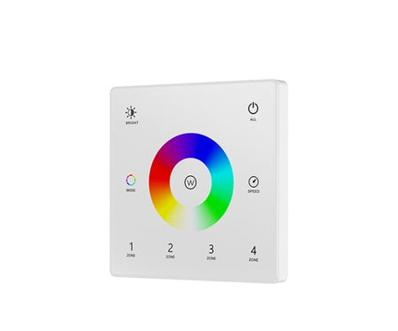 Wall Controller, White Battery Powered wall mounted RF RGB/RGBW Panel 4 Zone. 86x86x9.5mm